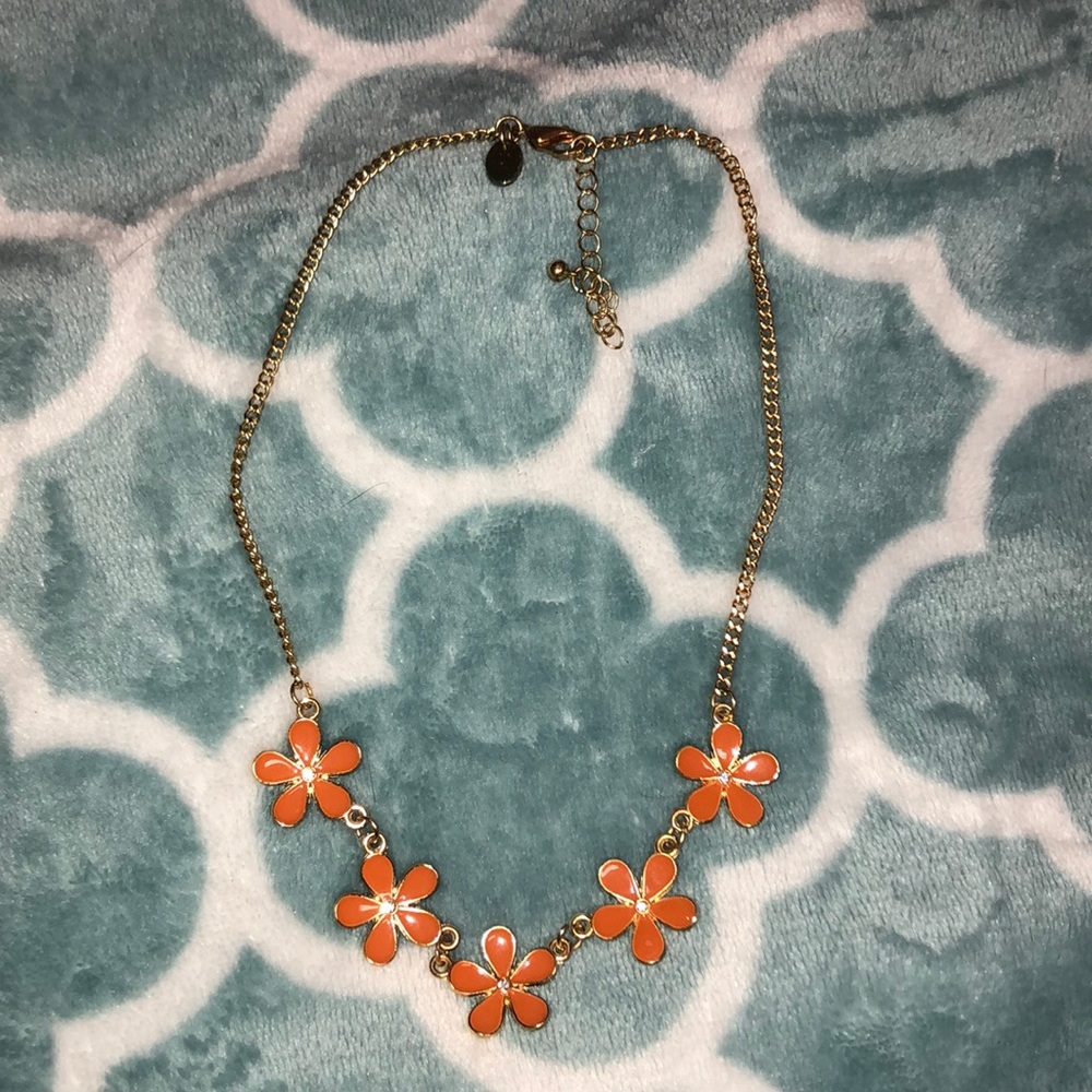 Super cute & dainty orange flower necklace.
